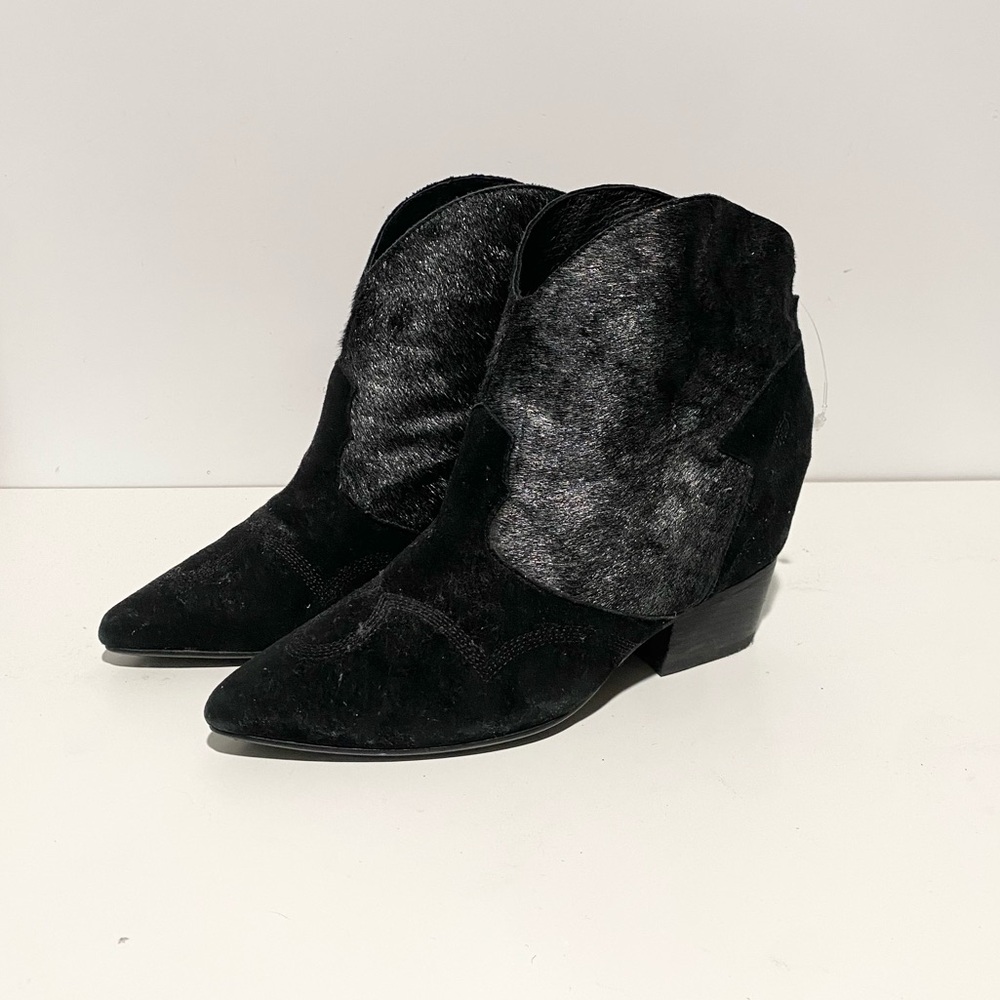 Lola Cruz Jewel Shoes Ivy Leather Fur Booties Ankle‎ 38 Black - Picture 2 of 10